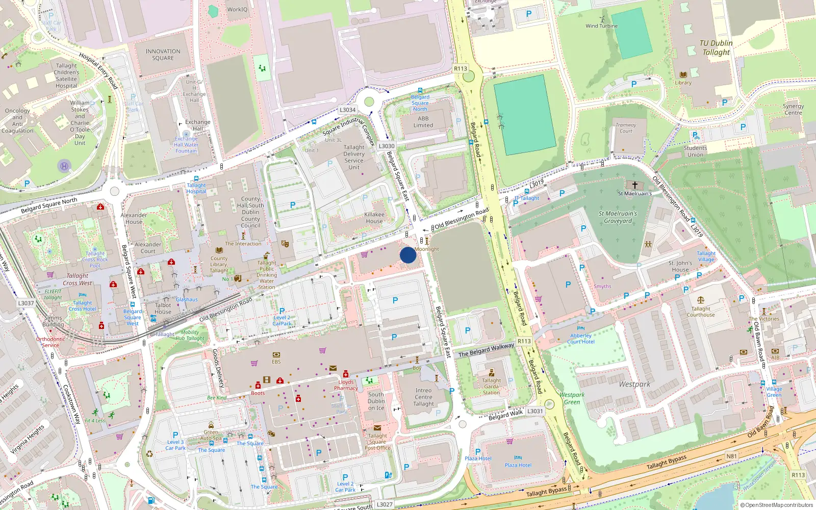Overhead map showing the location of 37 Tuansgate, Belgard Square North, Tallaght