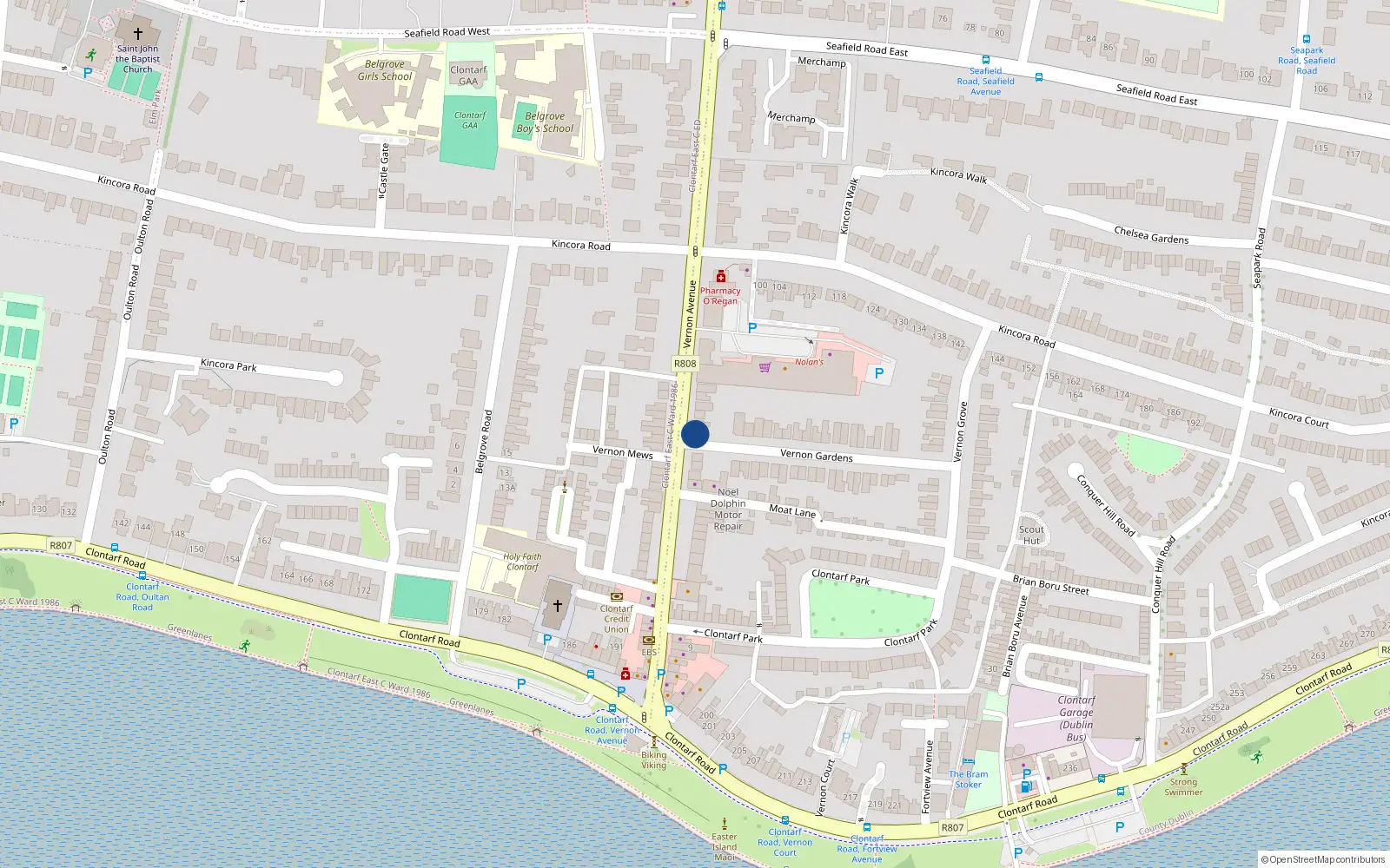 Overhead map showing the location of 37 Vernon Avenue, Clontarf, Dublin 3