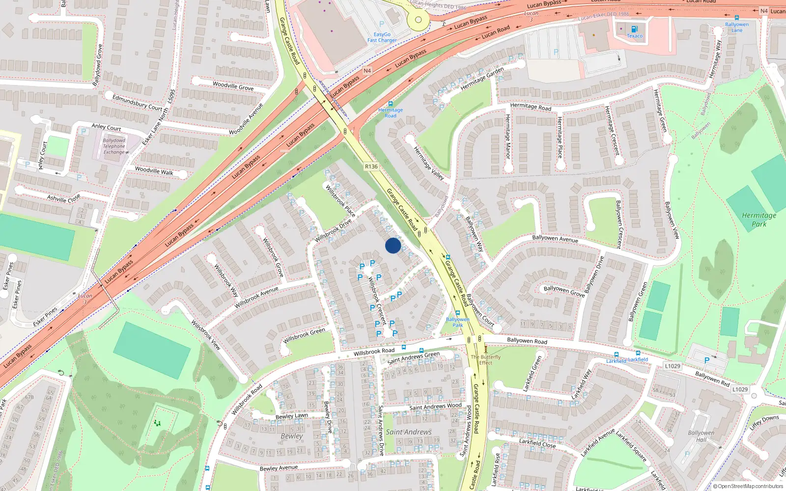 Overhead map showing the location of 37 Willsbrook Drive, Lucan, Dublin