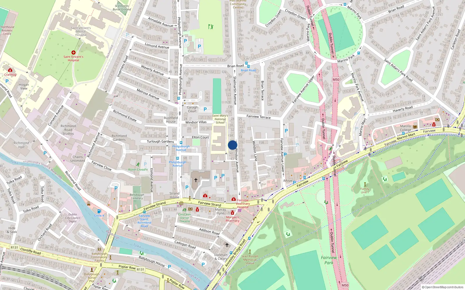 Overhead map showing the location of 37 Windsor Avenue, Dublin 3