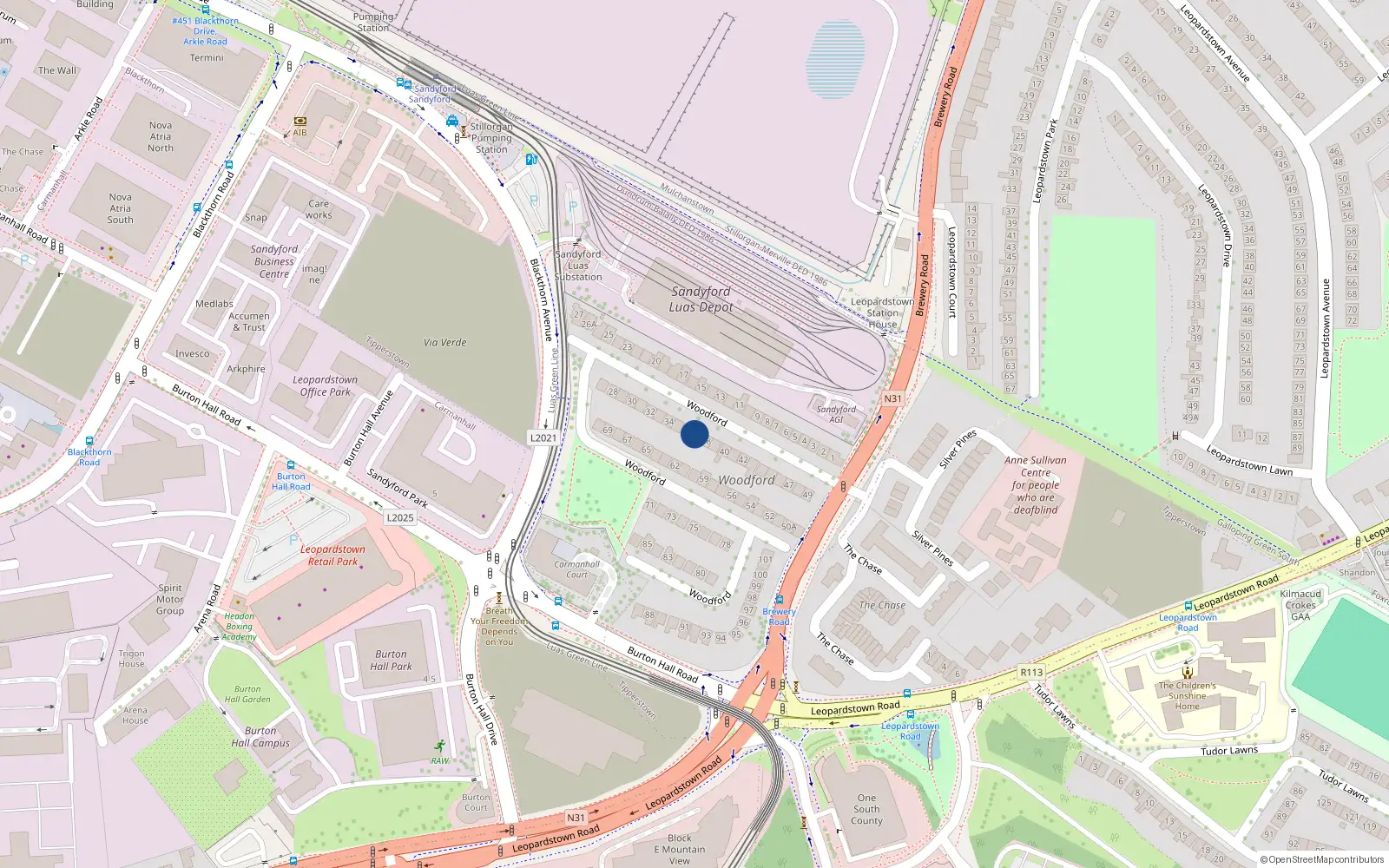 Overhead map showing the location of 37 Woodford, Brewery Road, Stillorgan