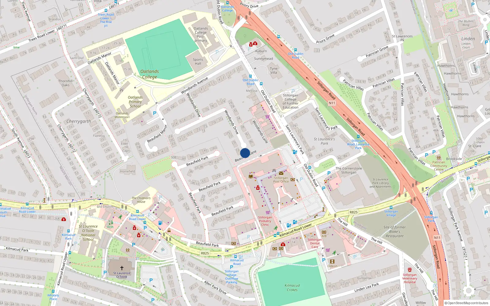 Overhead map showing the location of 37 Woodlands Drive, Dublin