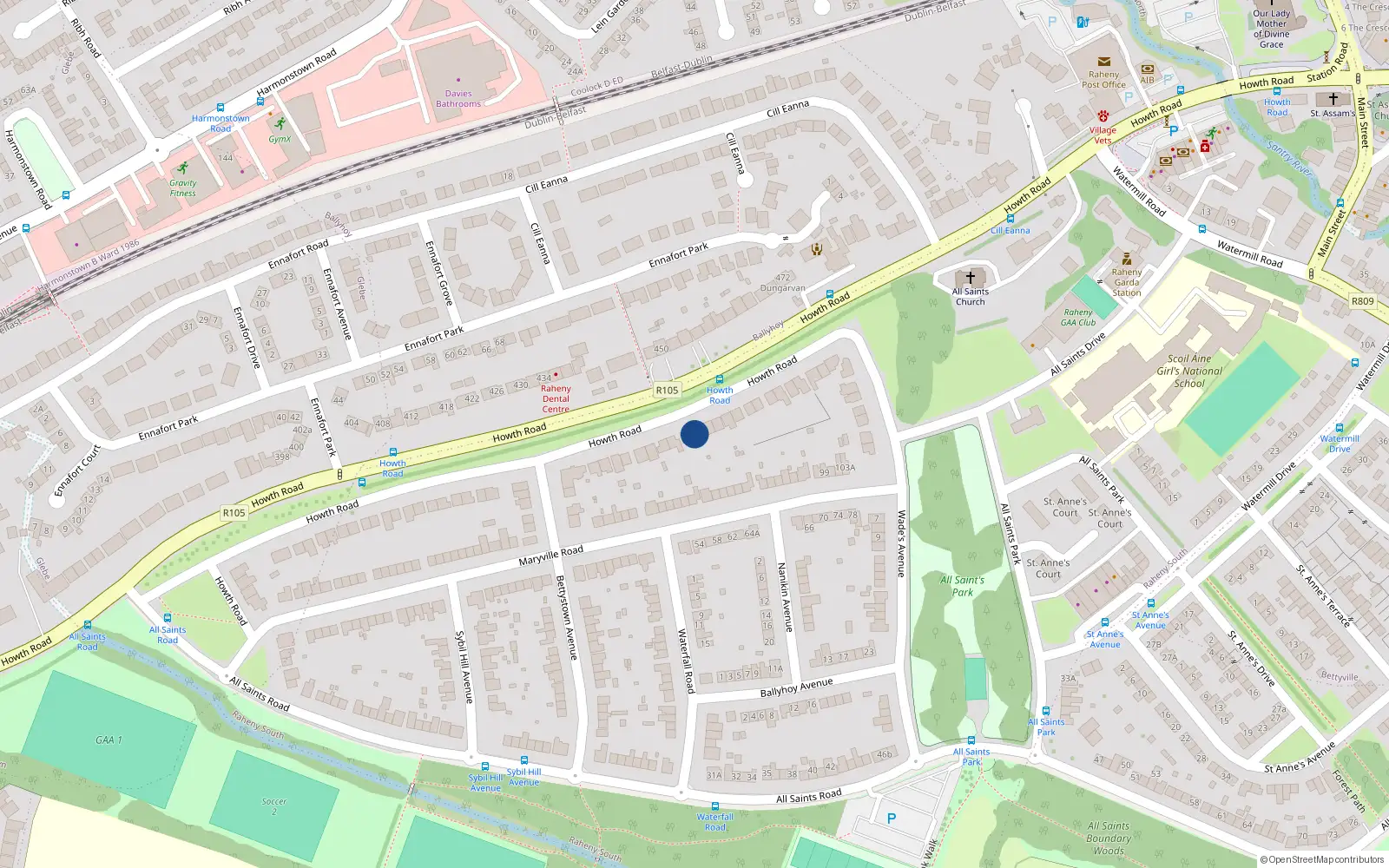 Overhead map showing the location of 371 Howth Road, Dublin 5
