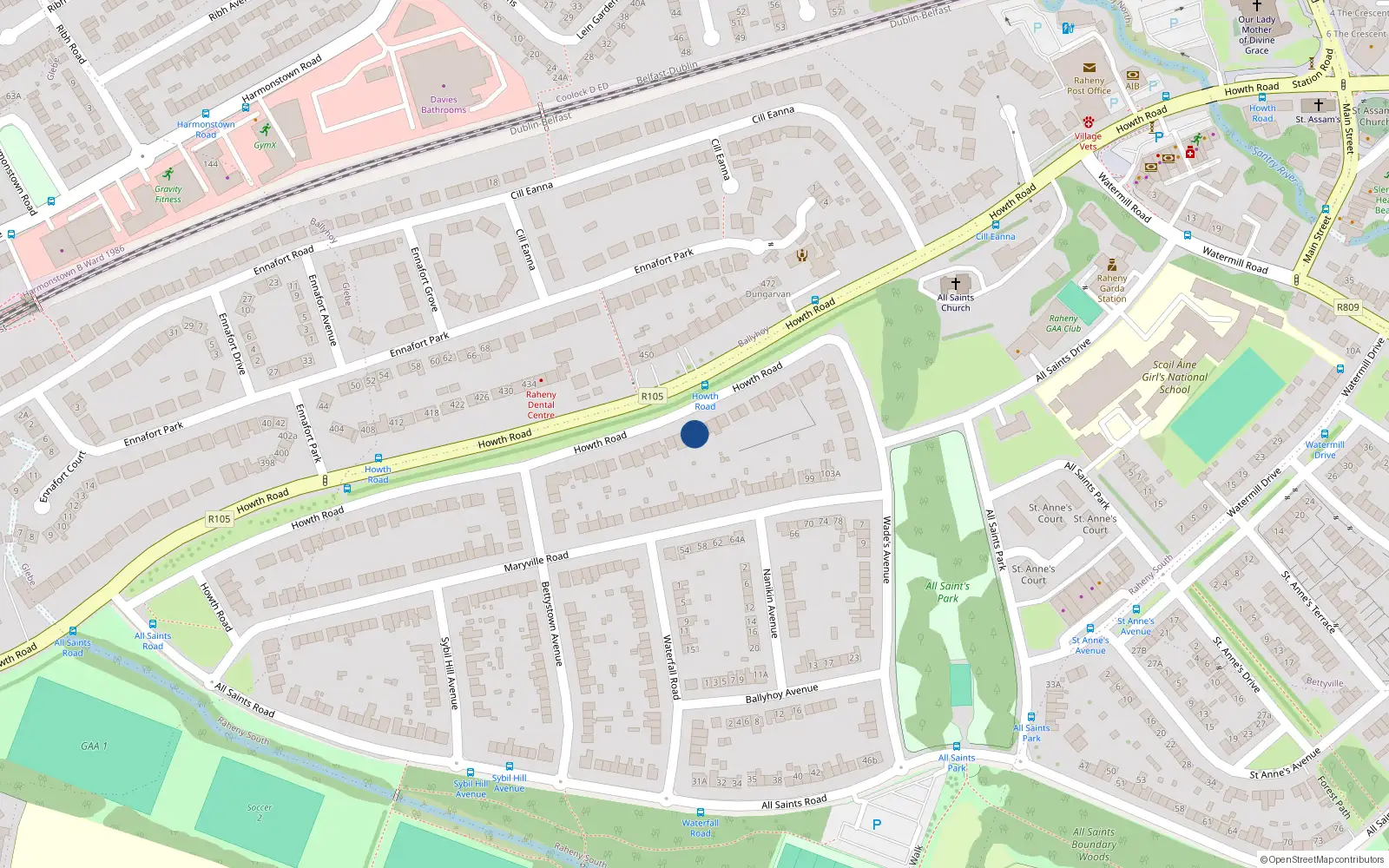 Overhead map showing the location of 373 Howth Road, Dublin 5