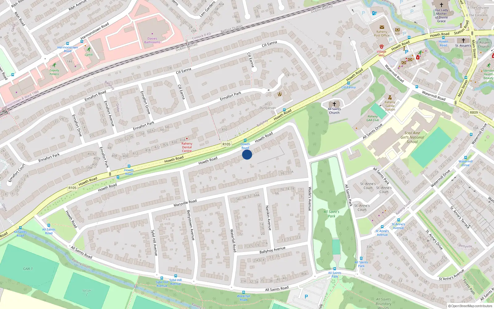 Overhead map showing the location of 377 Howth Road, Raheny, Dublin 5