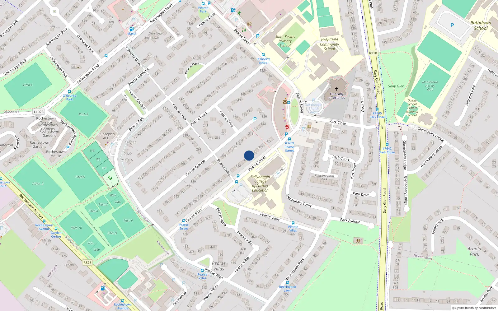 Overhead map showing the location of 378 Pearse Street, Sallynoggin