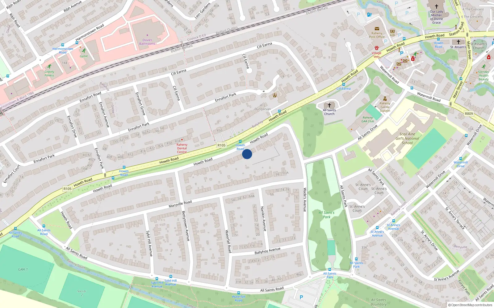 Overhead map showing the location of 379 Howth Road, Dublin 5