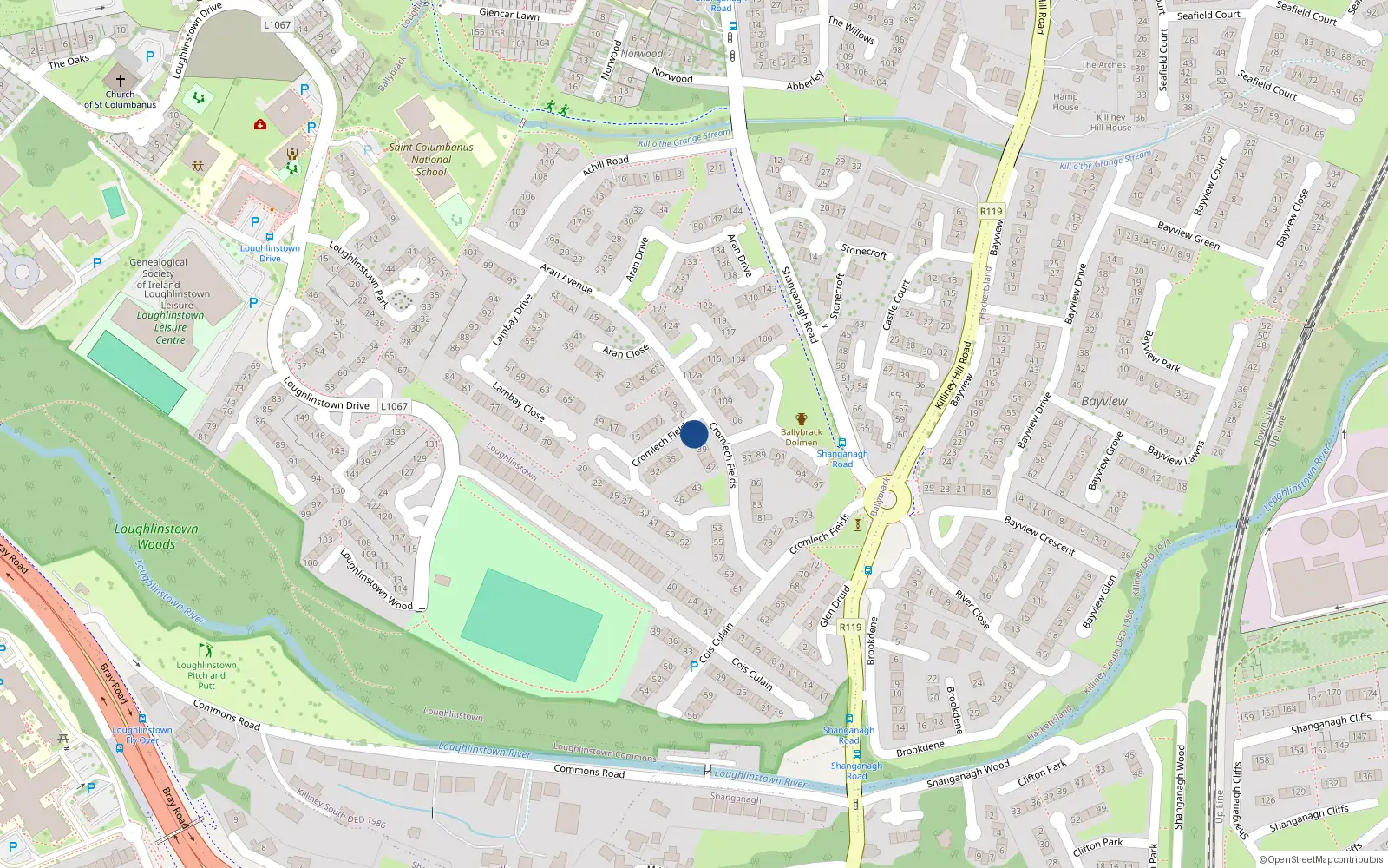Overhead map showing the location of 37A Cromlech Fields, Ballybrack, Glenageary