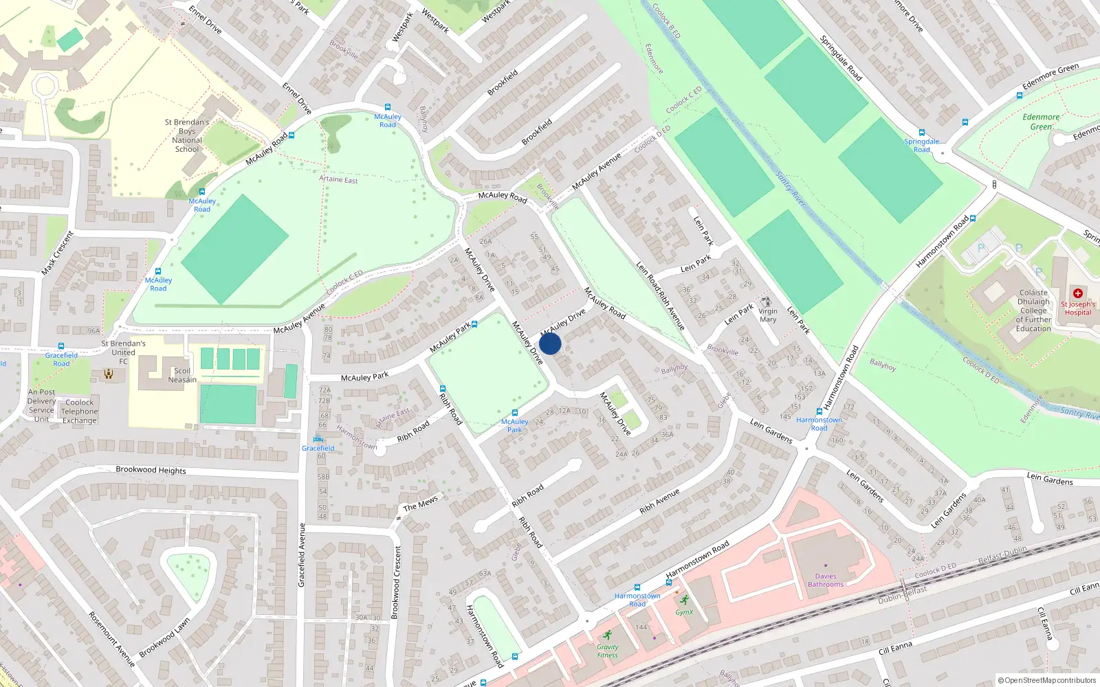 Overhead map showing the location of 37A Mcauley Drive, Artane, Dublin 5