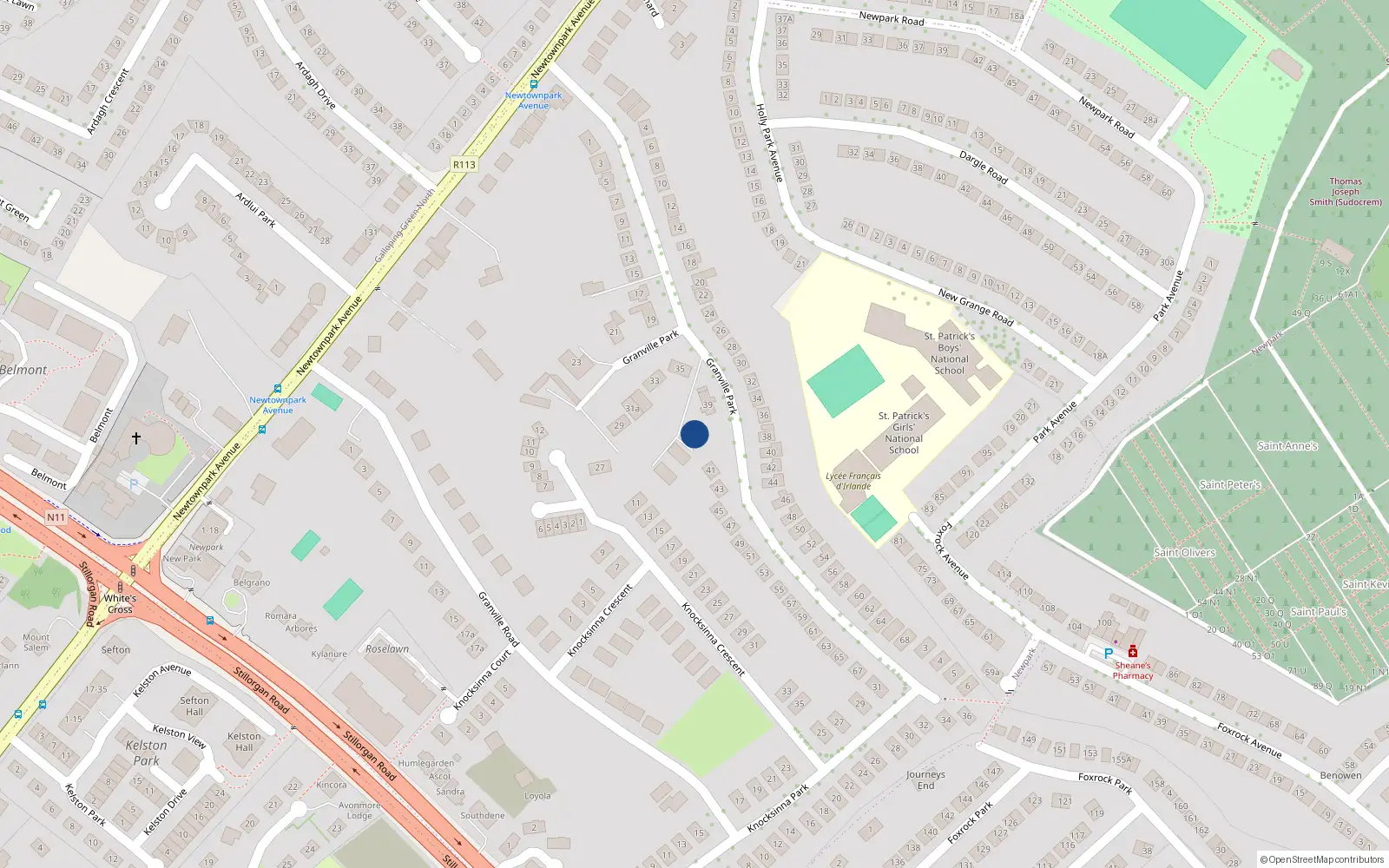 Overhead map showing the location of 37C Granville Park, Blackrock