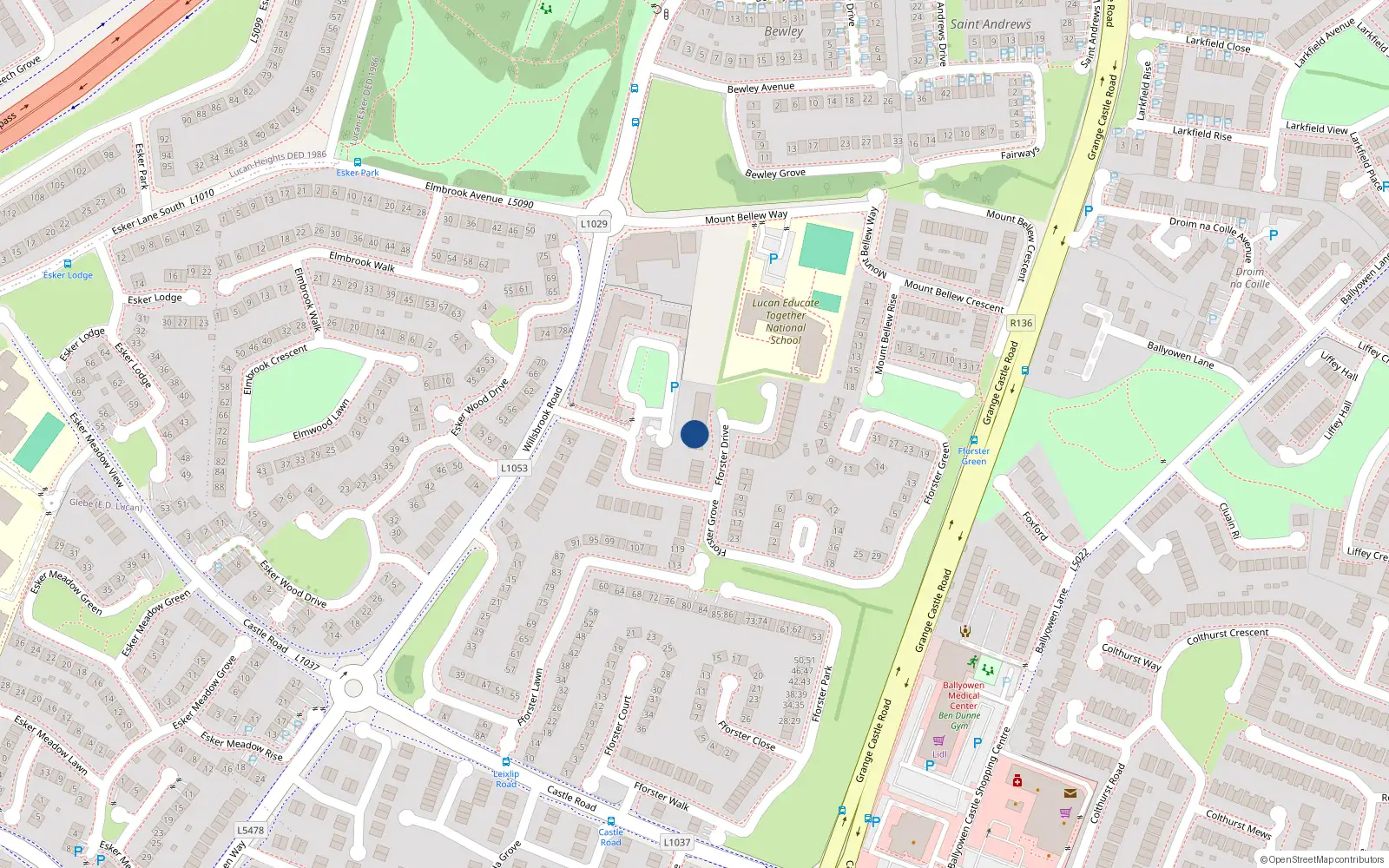 Overhead map showing the location of 37 Fforster Square, Lucan