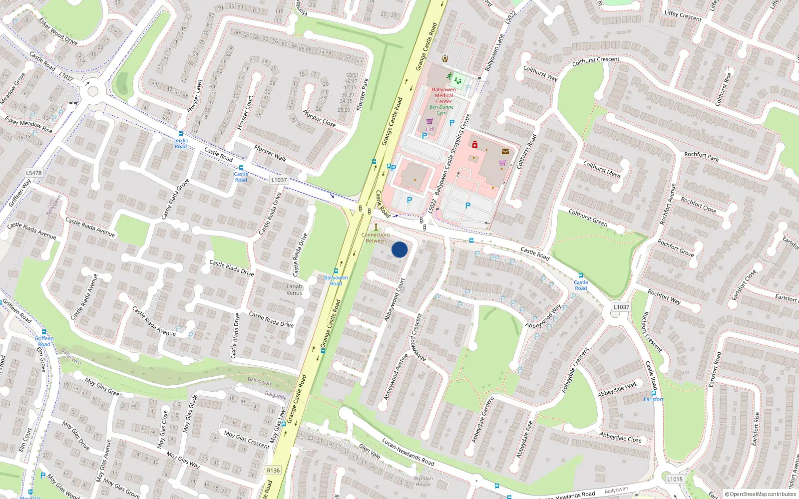 Overhead map showing the location of 38 Abbeywood Court, Lucan