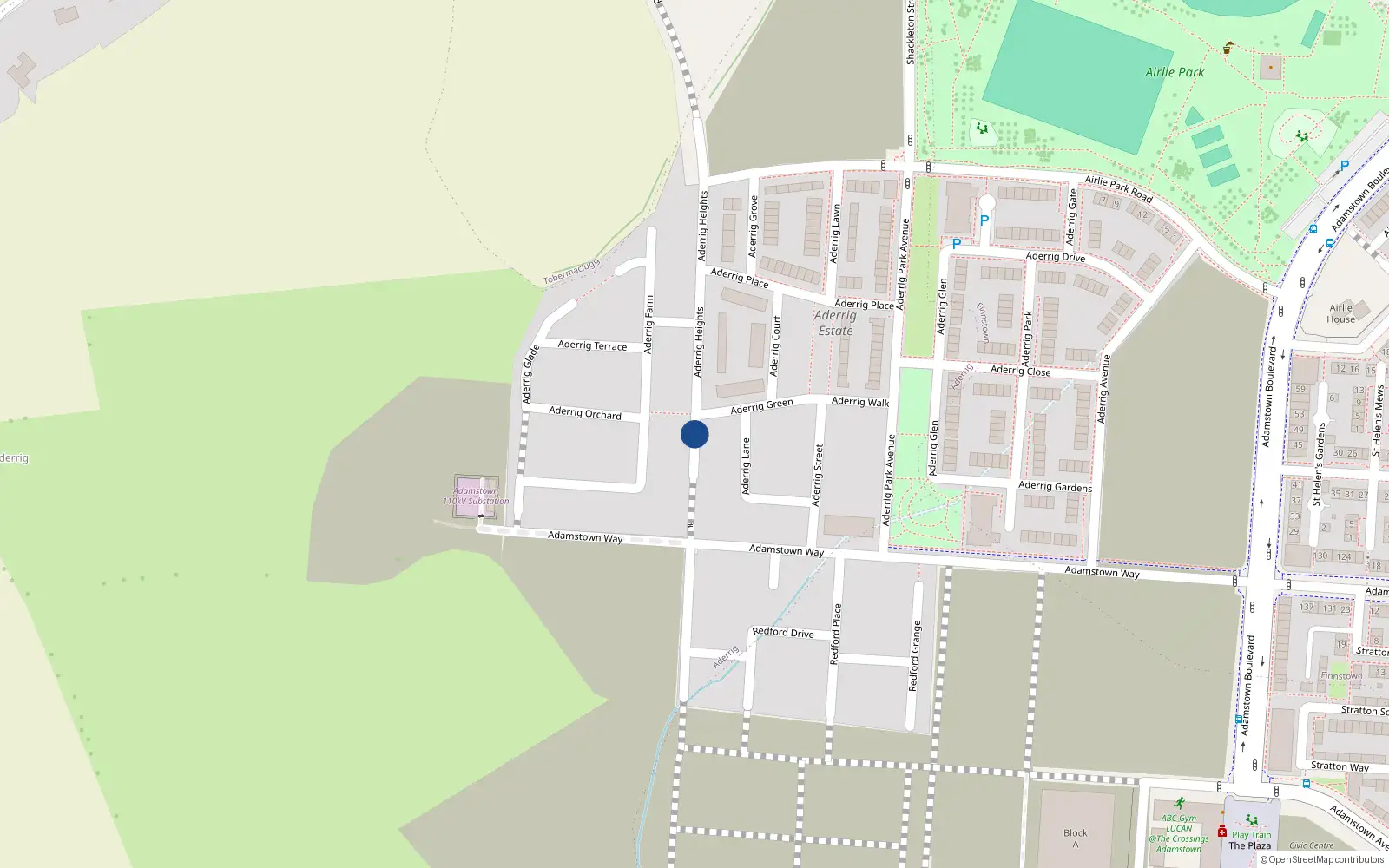 Overhead map showing the location of 38 Aderrig Heights, Aderrig