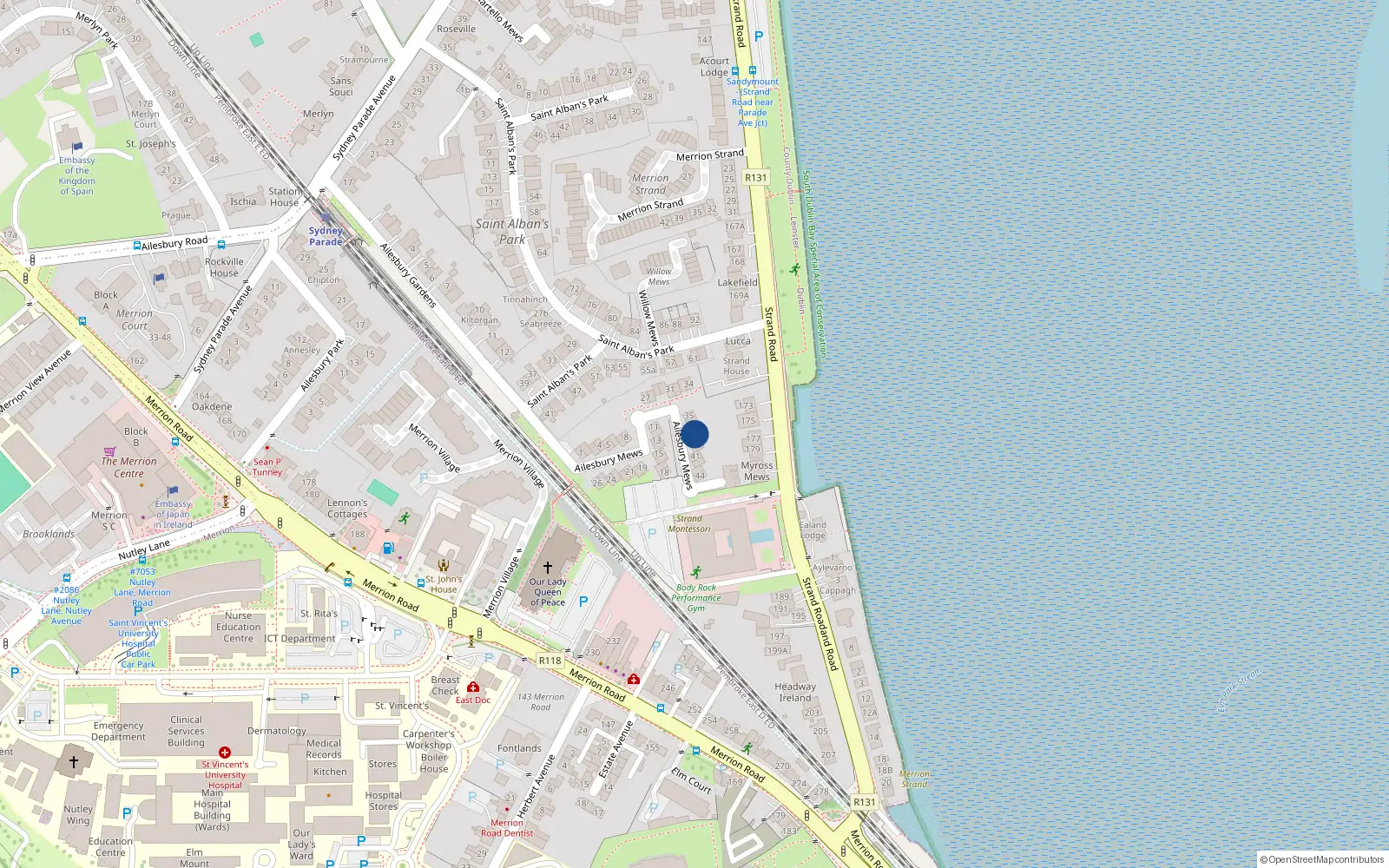 Overhead map showing the location of 38 Ailesbury Mews, Dublin 4