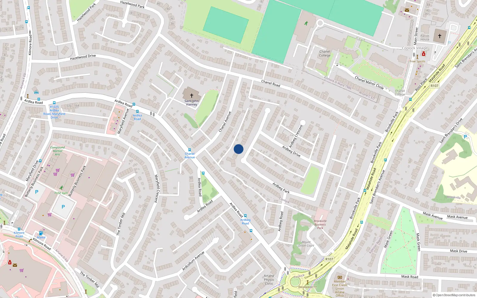 Overhead map showing the location of 38 Ardbeg Park, Dublin 5