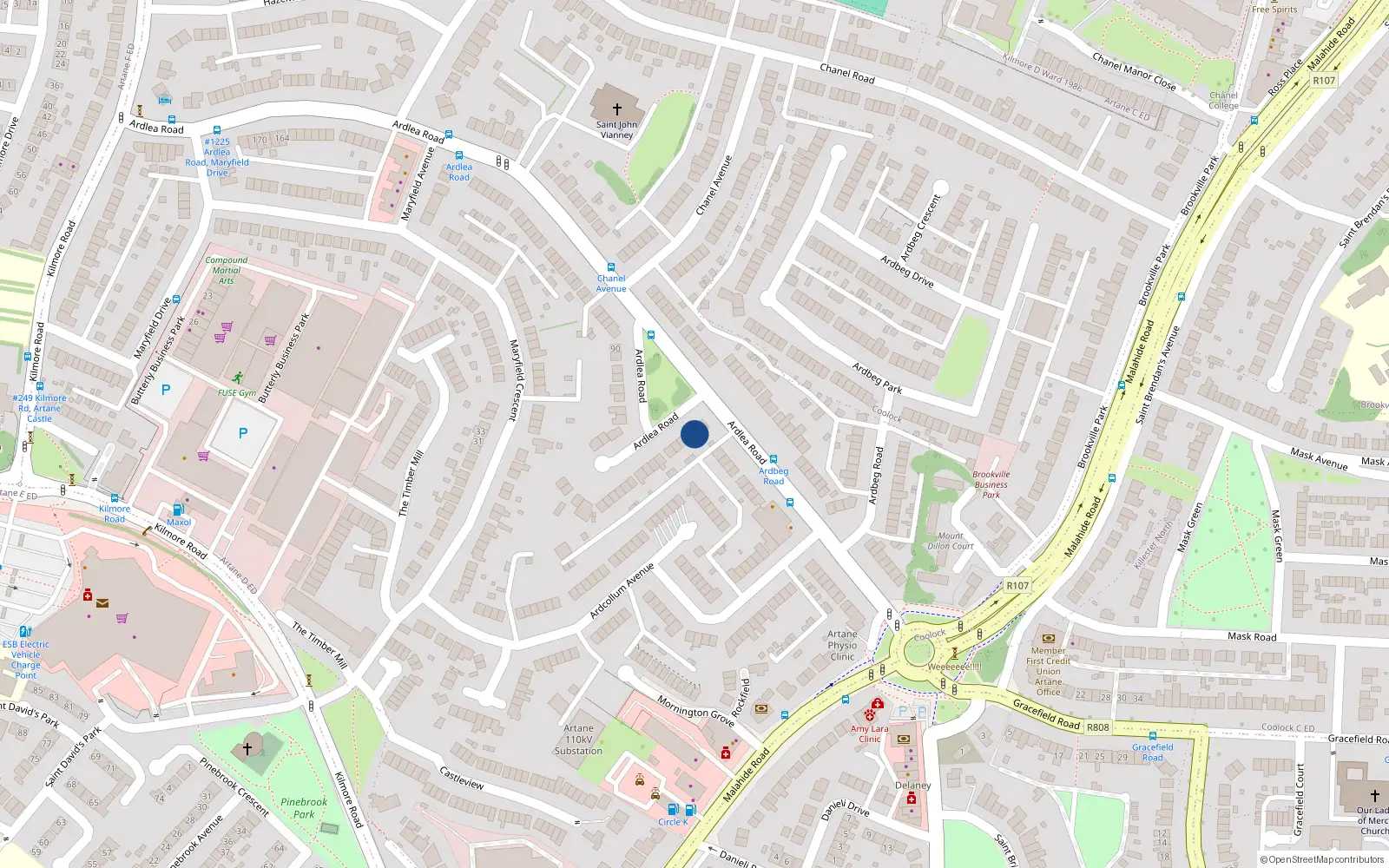 Overhead map showing the location of 38 Ardlea Road, Artane, Dublin 5