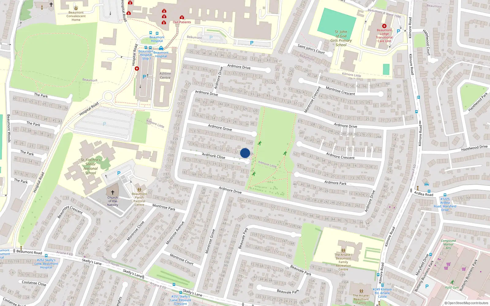 Overhead map showing the location of 38 Ardmore Close, Artane, Dublin 5