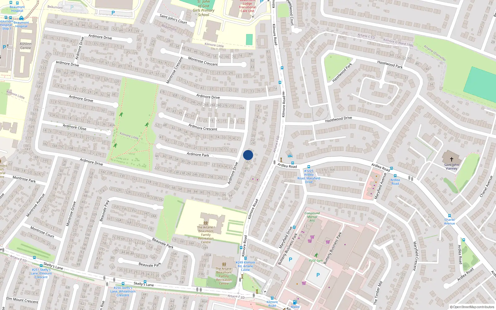 Overhead map showing the location of 38 Ardmore Drive, Dublin 5