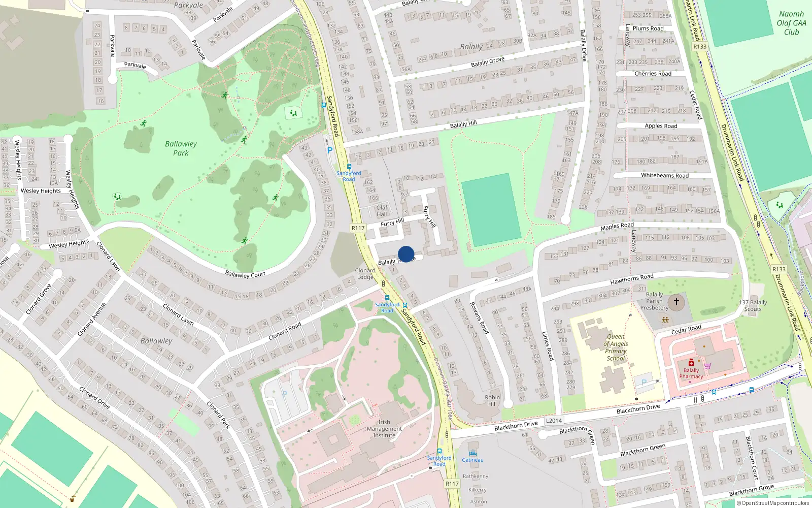 Overhead map showing the location of 38 Balally Terrace, Dublin 16