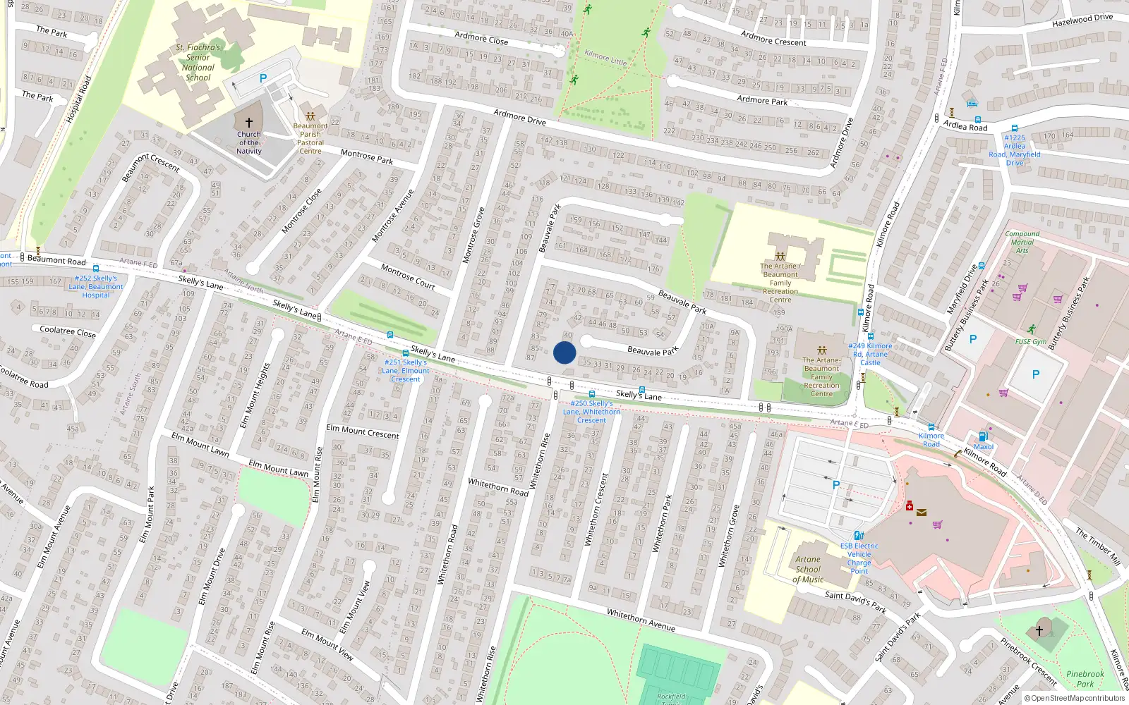 Overhead map showing the location of 38 Beauvale Park, Dublin 5