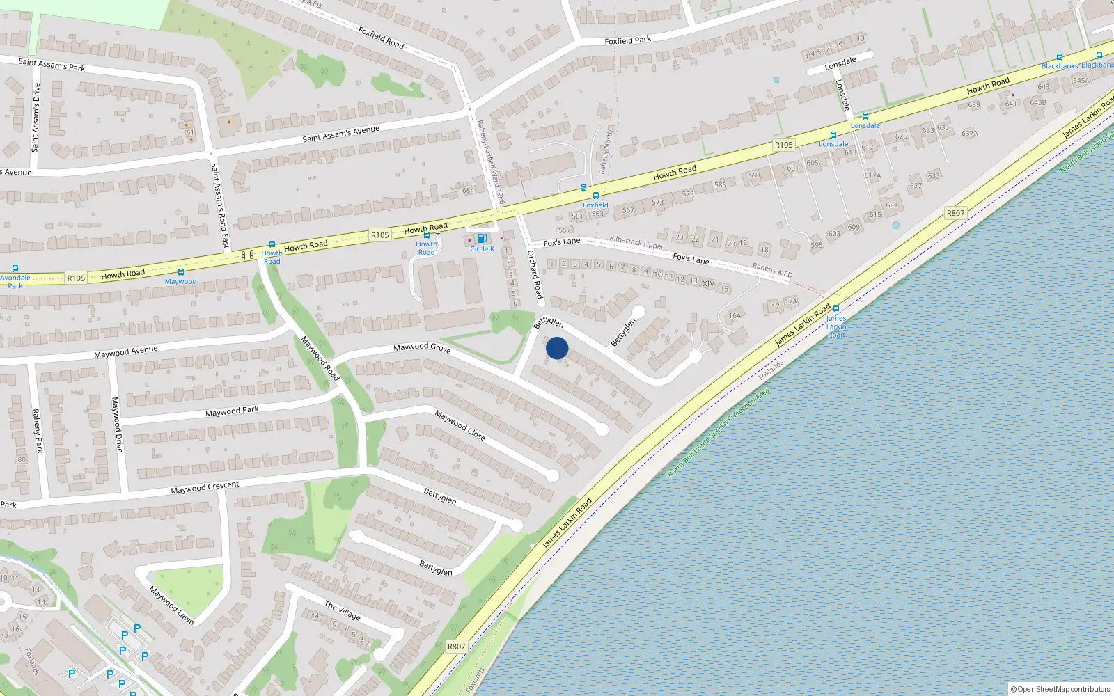 Overhead map showing the location of 38 Bettyglen, Dublin 5