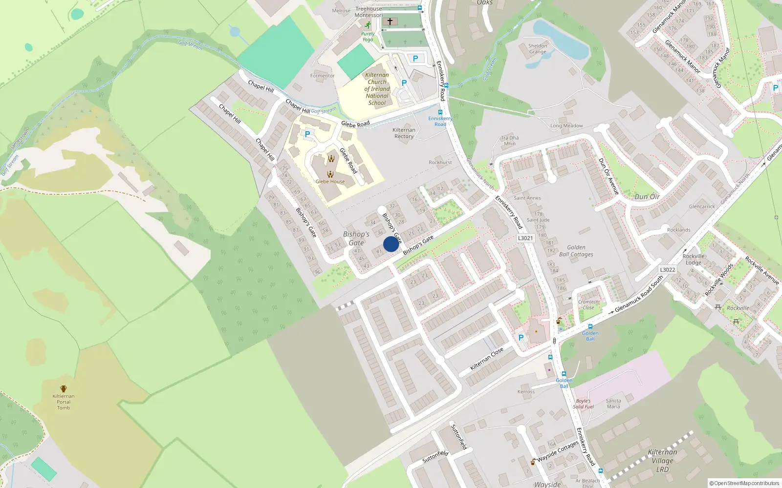 Overhead map showing the location of 38 Bishops Gate, Dublin 18