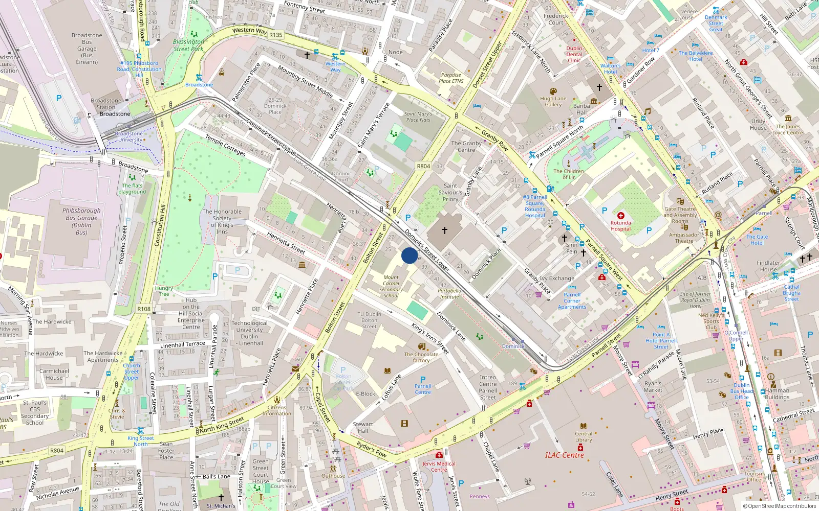 Overhead map showing the location of 38 Bolton Square, Dominick St Lower, Dublin 1