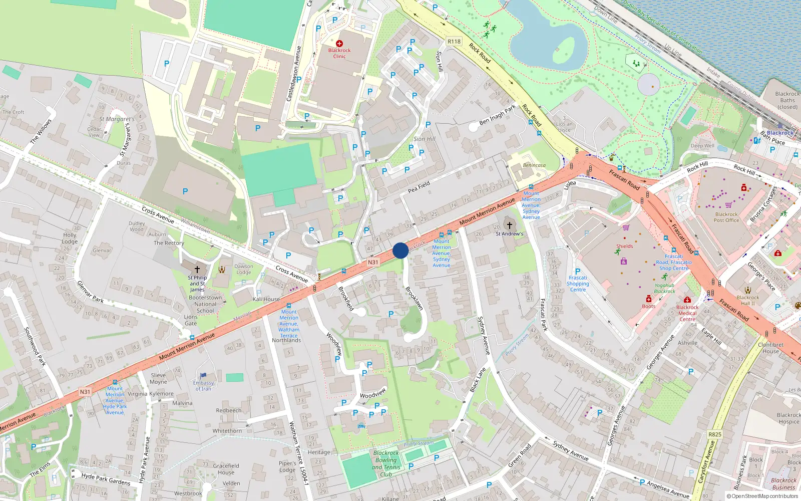 Overhead map showing the location of 38, 38 Brooklawn, Blackrock