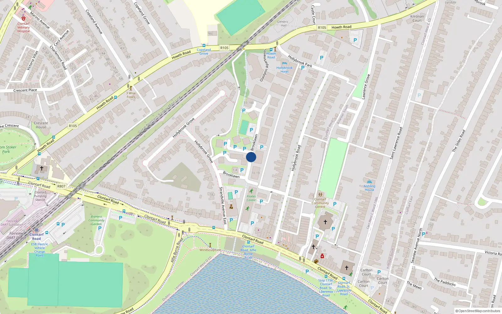 Overhead map showing the location of 38 Brooklawn, Clontarf Dublin 3