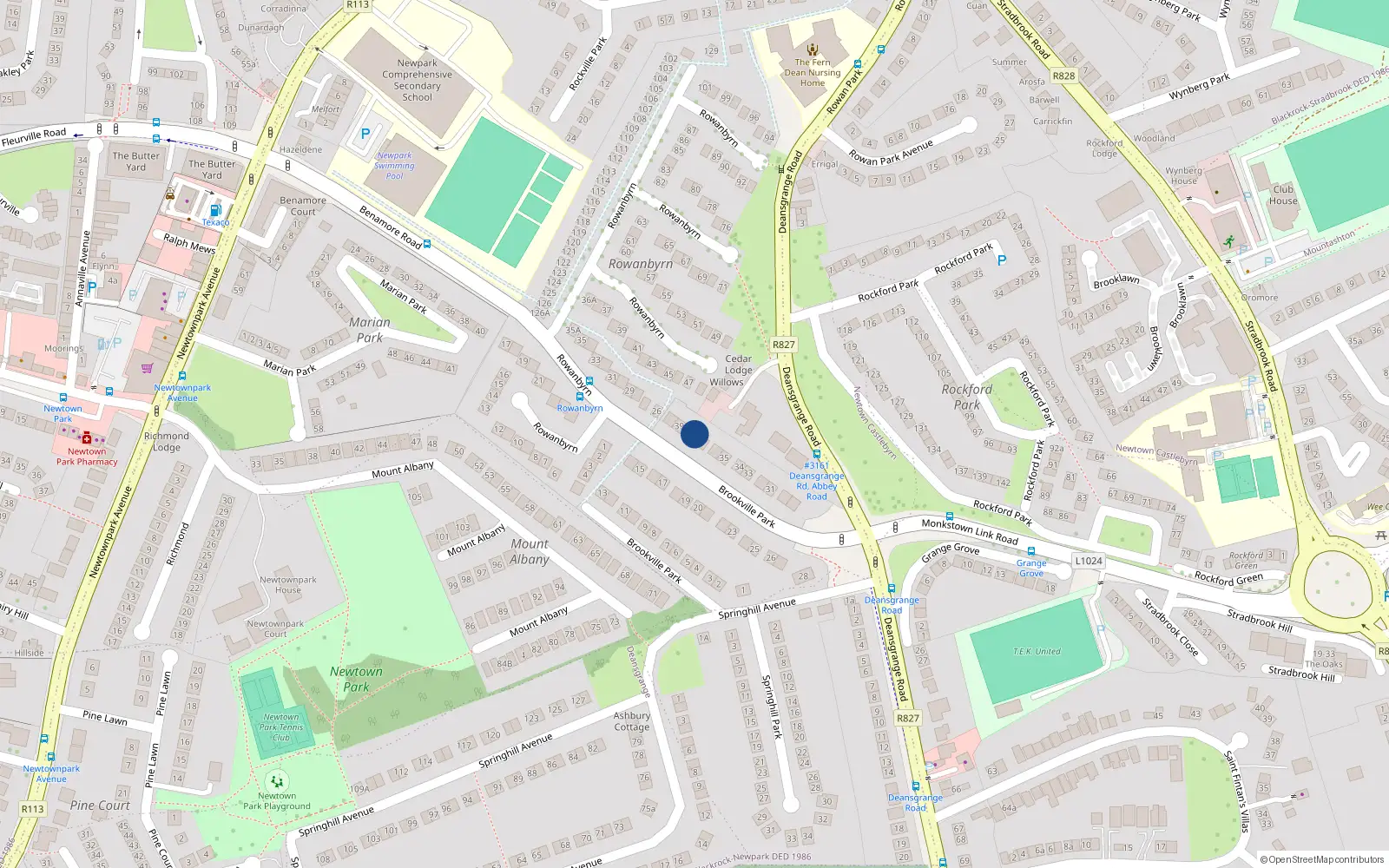 Overhead map showing the location of 38 Brookville Park, Blackrock
