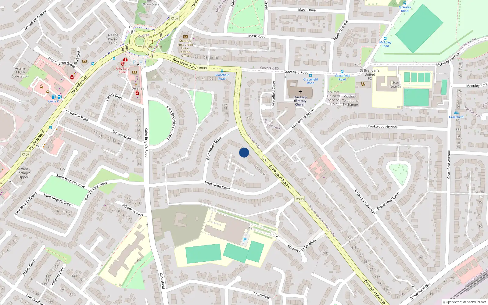 Overhead map showing the location of 38 Brookwood Avenue, Dublin 5