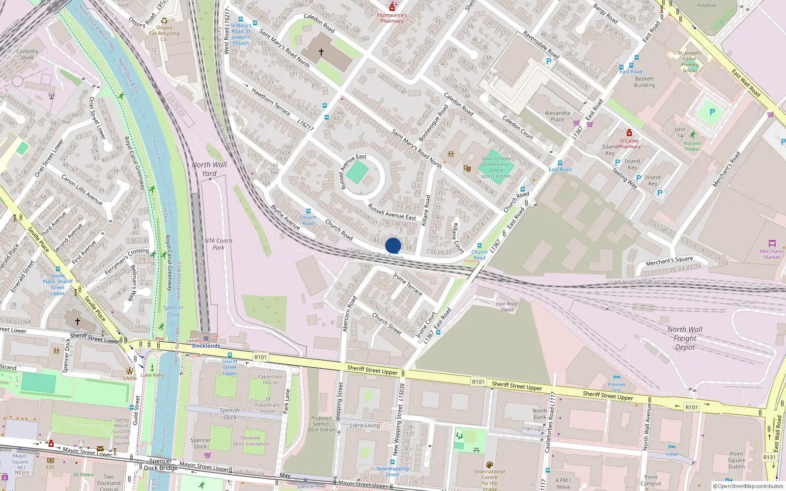 Overhead map showing the location of 38 Church Road, Dublin 3