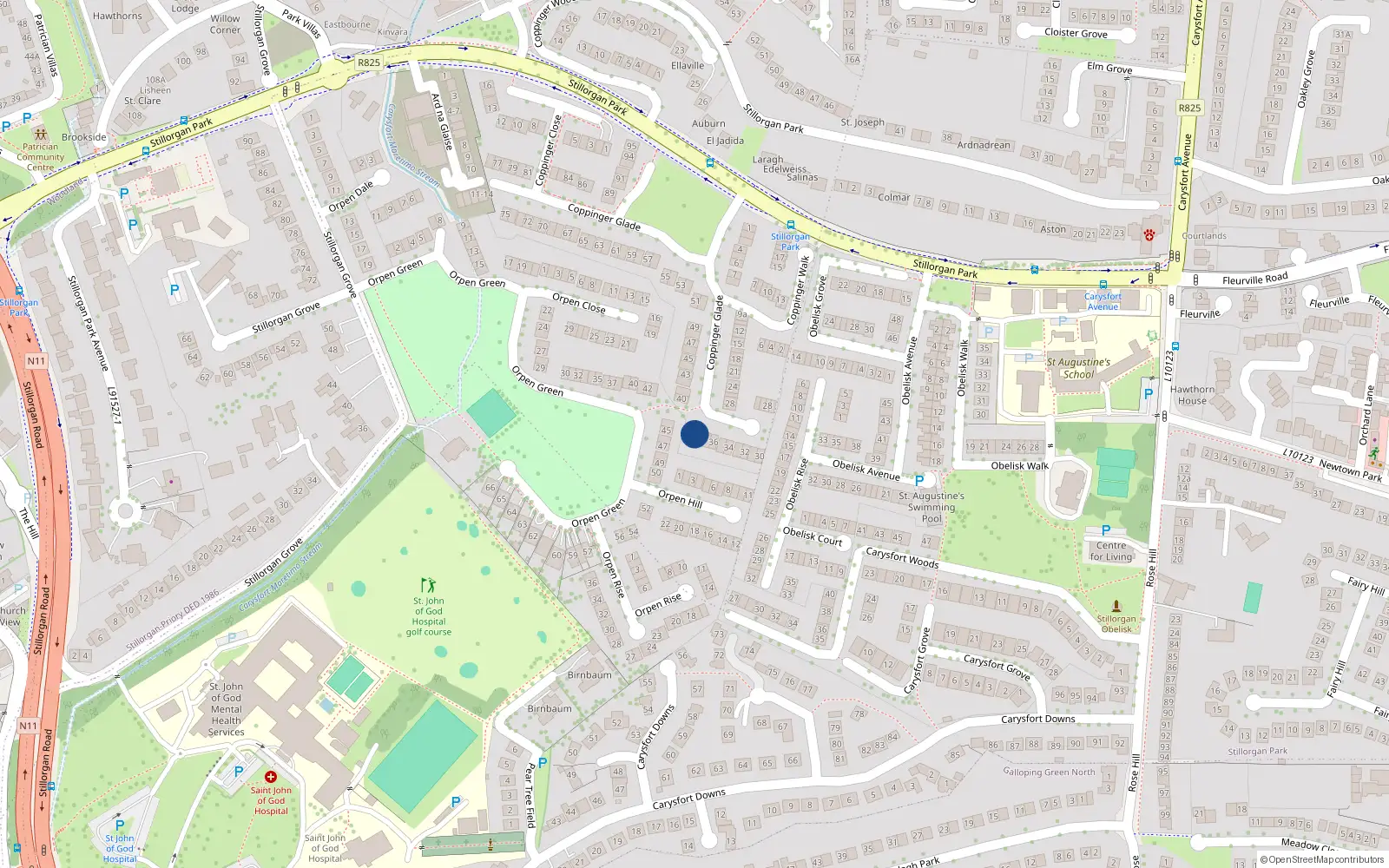 Overhead map showing the location of 38 Coppinger Glade, Co Dublin