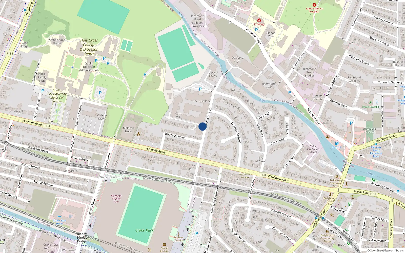 Overhead map showing the location of 38 Corn Mill Row, Dublin 3