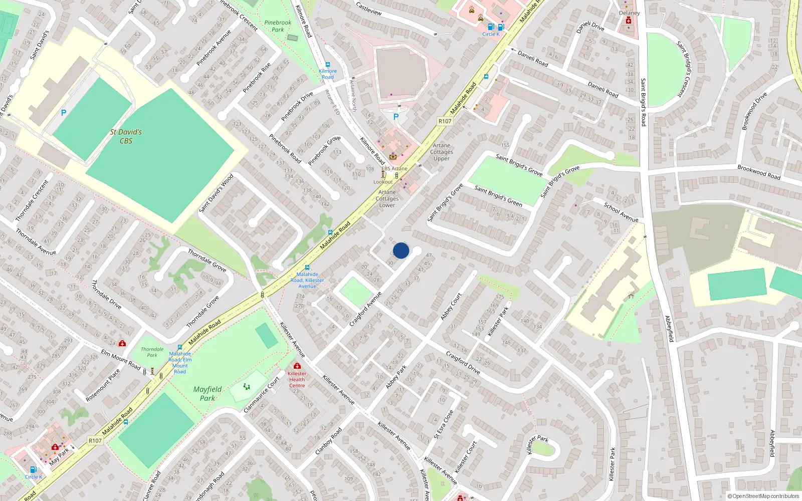 Overhead map showing the location of 38 Craigford Avenue, Dublin 5