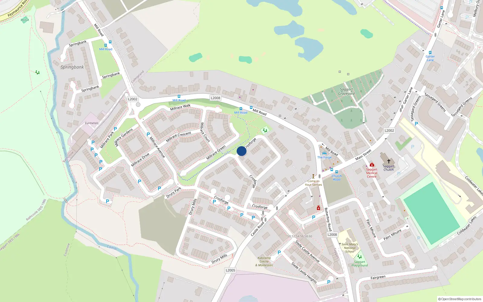 Overhead map showing the location of 38 Crosforge, Saggart