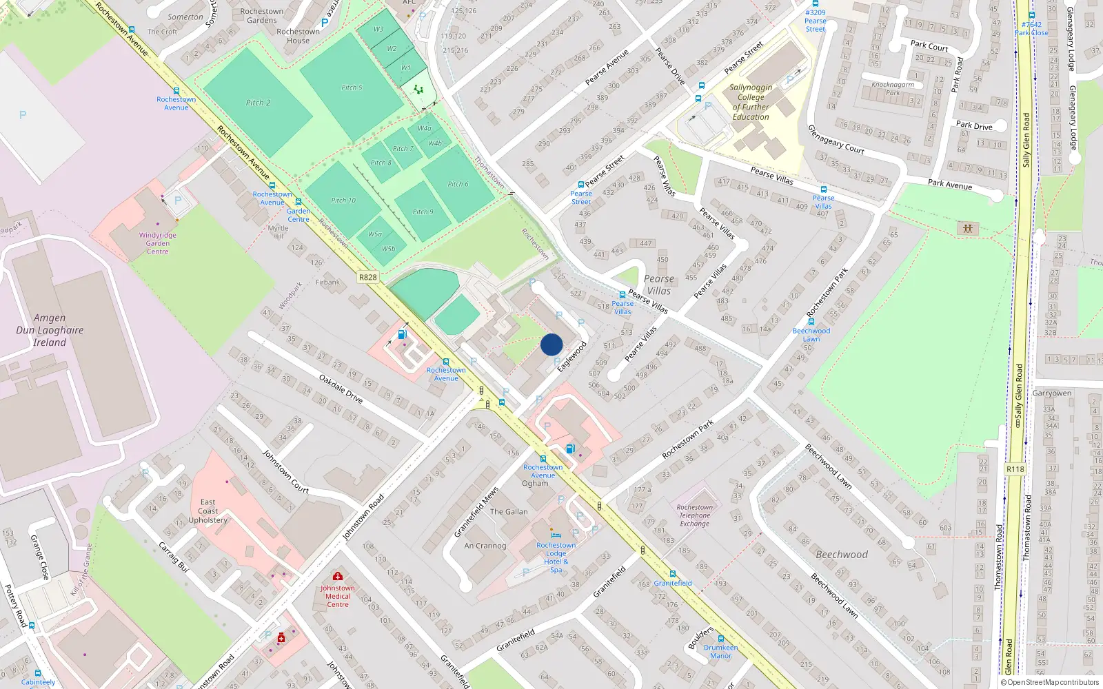 Overhead map showing the location of 38 Eaglewood, Rochestown Avenue, Dun Laoghaire