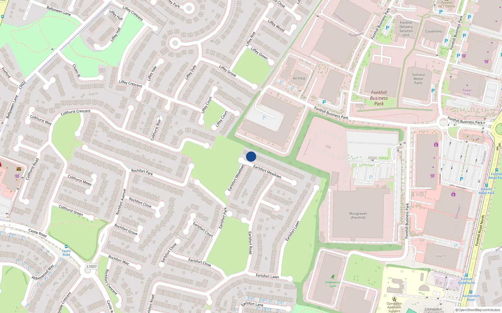 Overhead map showing the location of 38 Earlsfort Meadows, Lucan, Dublin