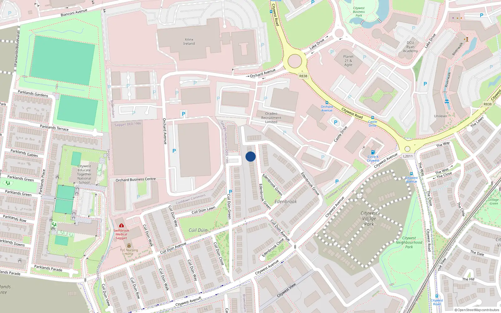 Overhead map showing the location of 38 Edenbrook Green, Citywest