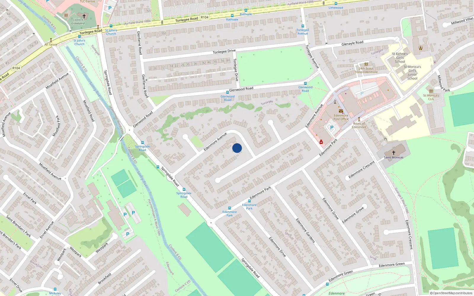 Overhead map showing the location of 38 Edenmore Avenue, Raheny, Dublin 5