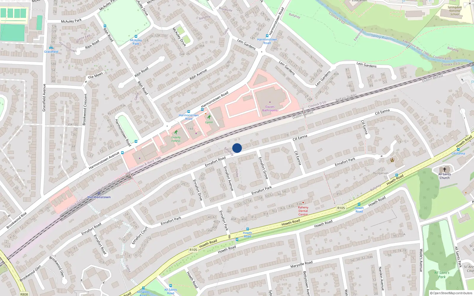 Overhead map showing the location of 38 Ennafort Road, Raheny, Dublin 5