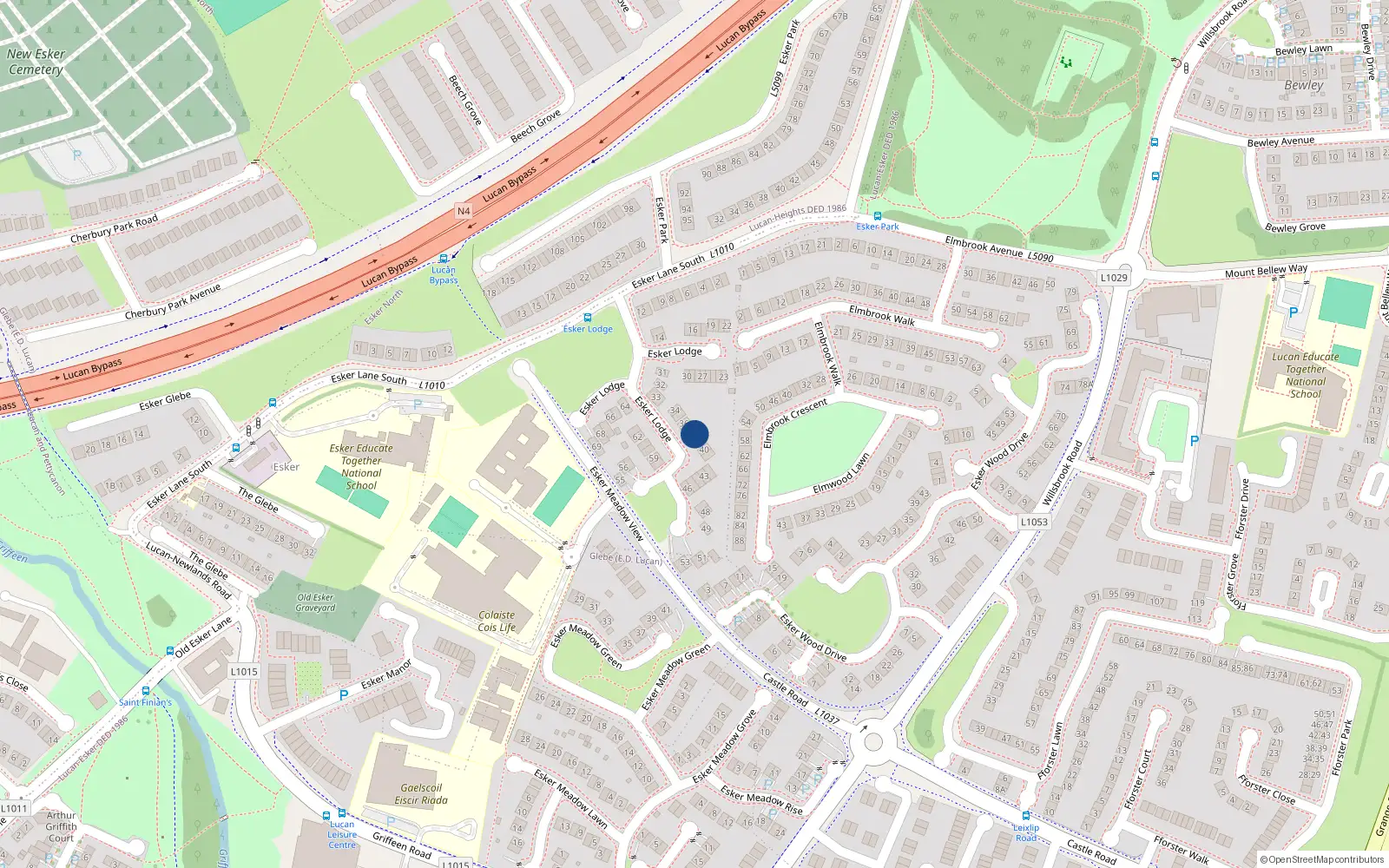 Overhead map showing the location of 38 Esker Lodge, Lucan