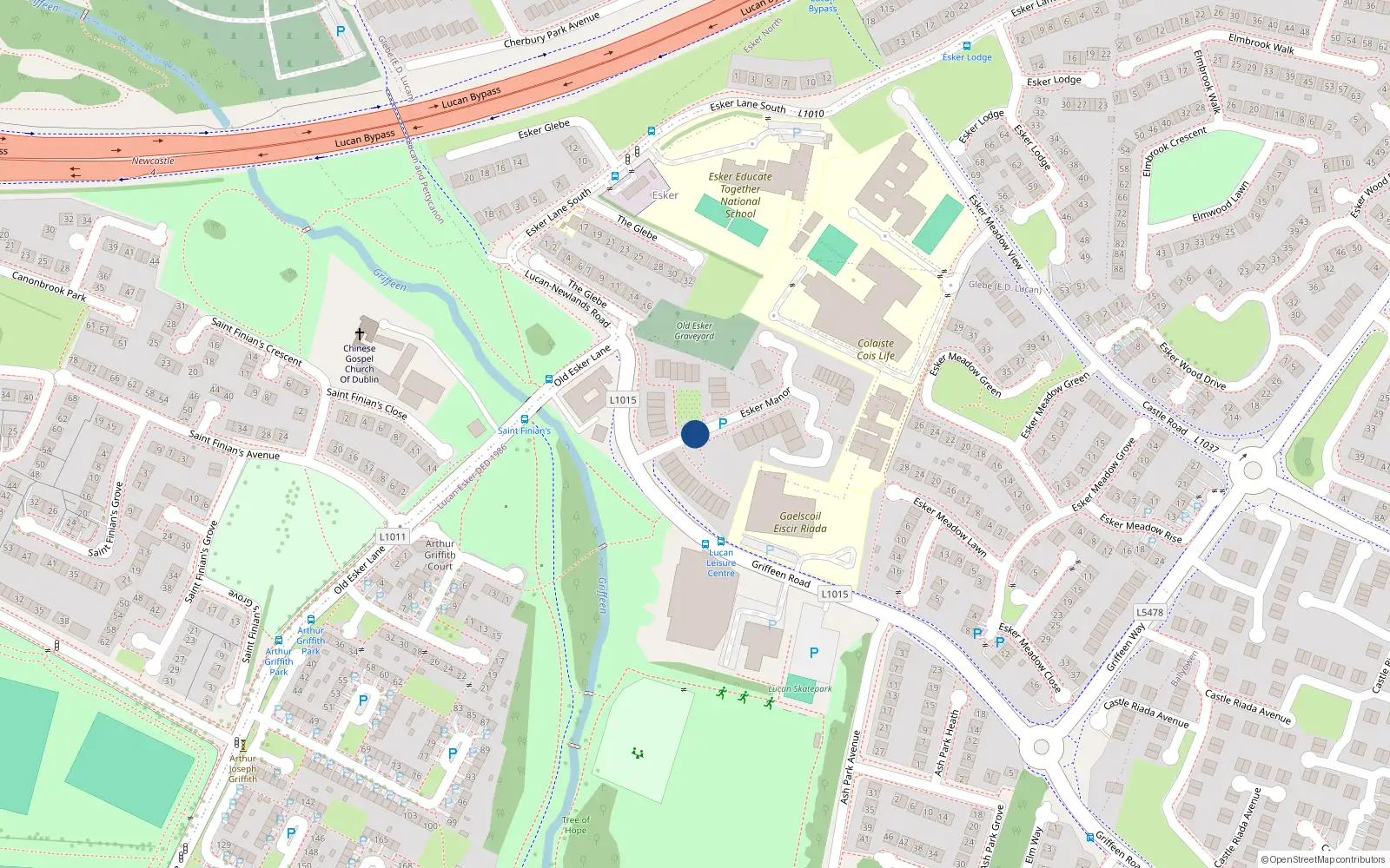 Overhead map showing the location of 38 Esker Manor, Lucan