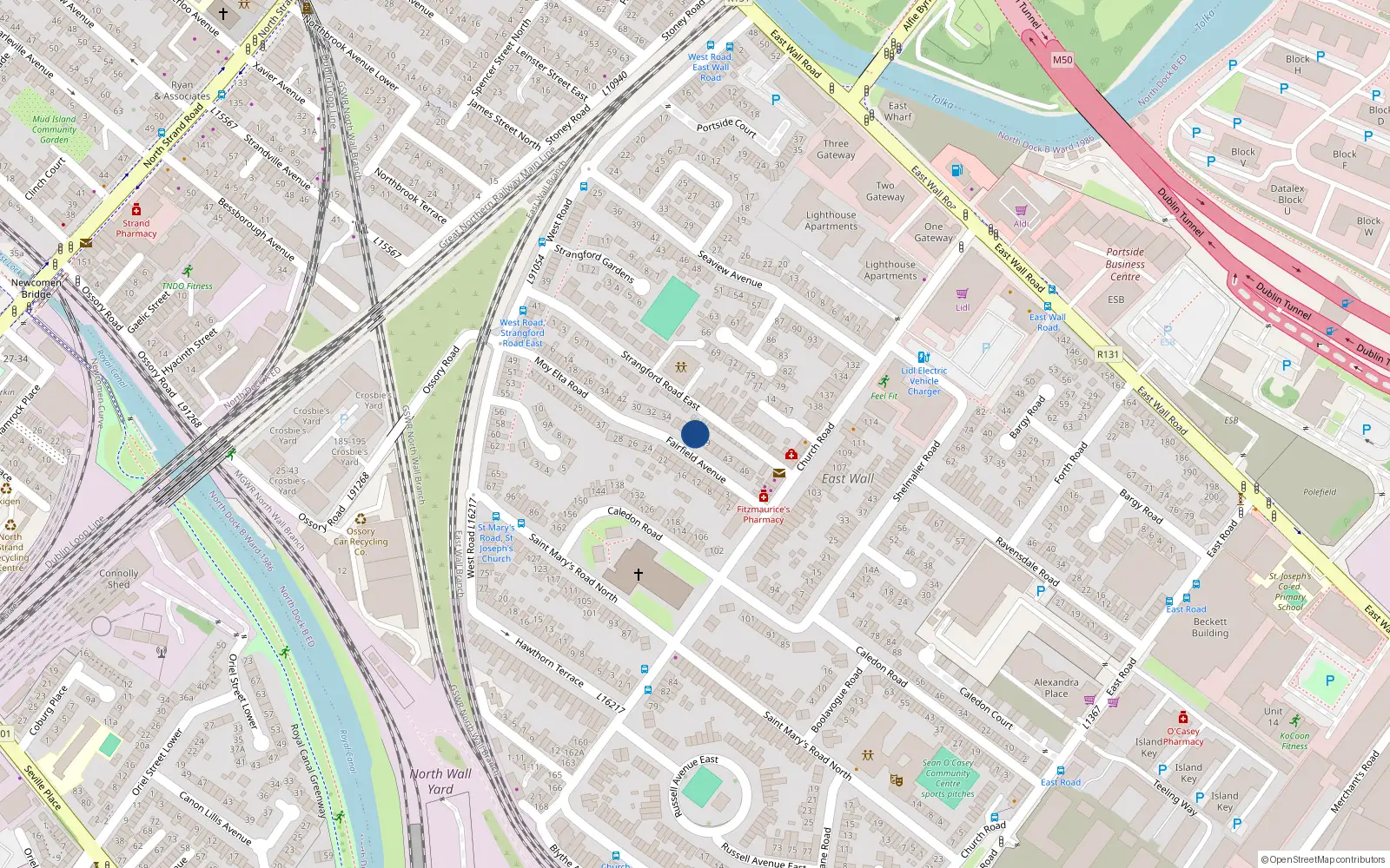 Overhead map showing the location of 38 Fairfield Avenue, Dublin 3