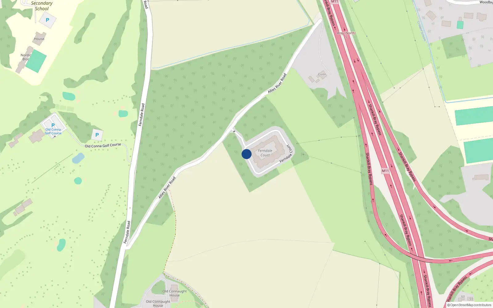 Overhead map showing the location of 38 Ferndale Court, Oldconnaught