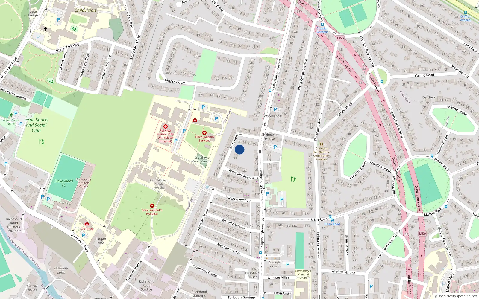 Overhead map showing the location of 38 Foyle Road, Dublin 3