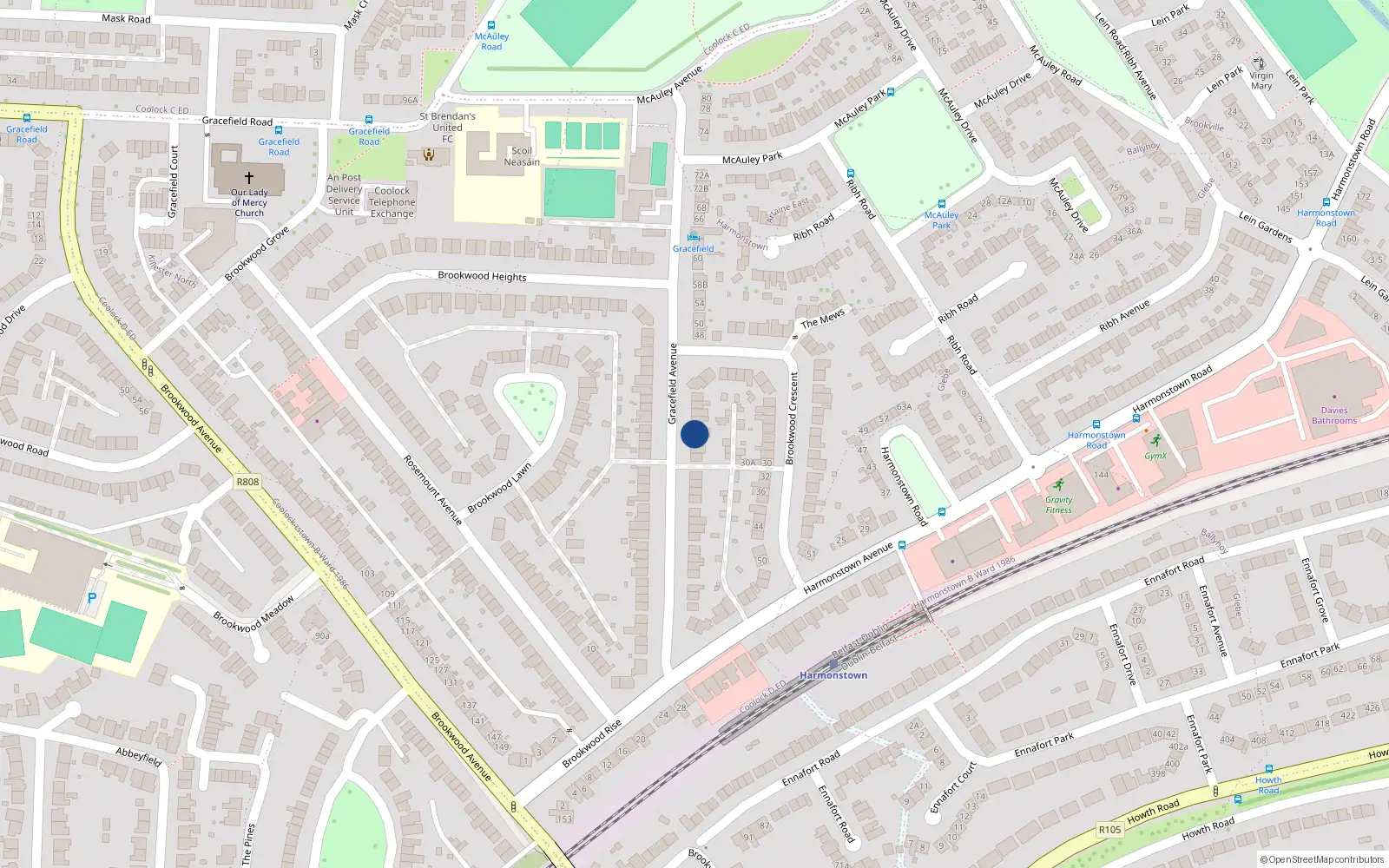 Overhead map showing the location of 38 Gracefield Avenue, Artane, Dublin 5