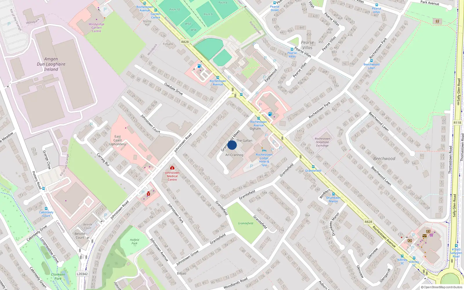 Overhead map showing the location of 38 Granitefield Manor, Killiney