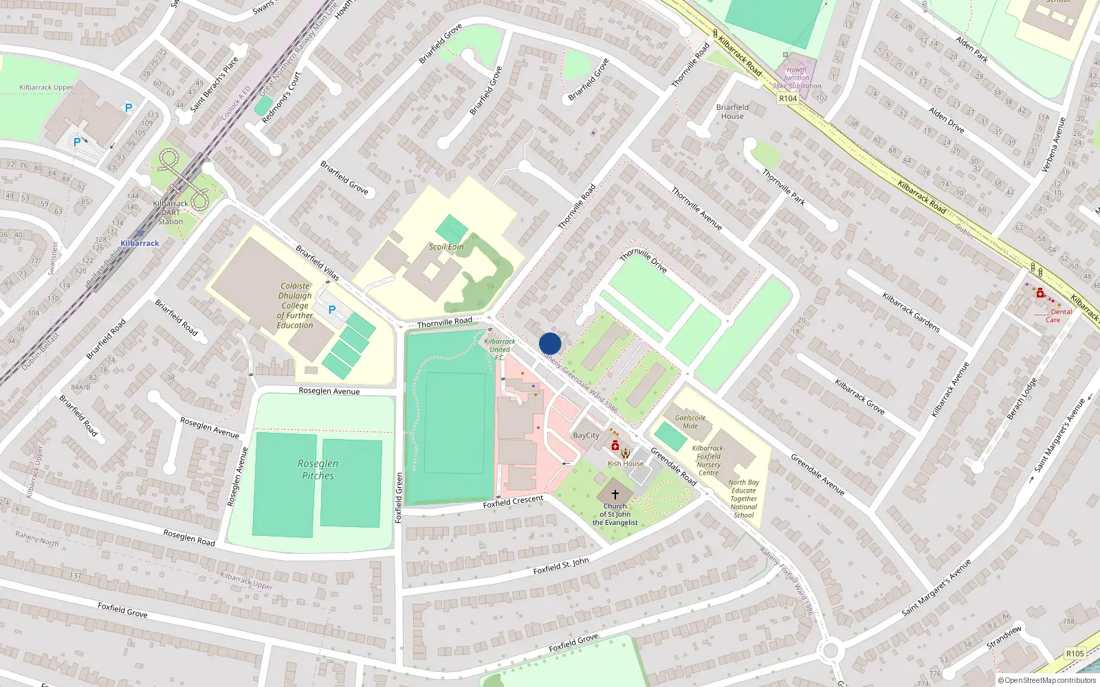 Overhead map showing the location of 38 Greendale Road, Dublin 5