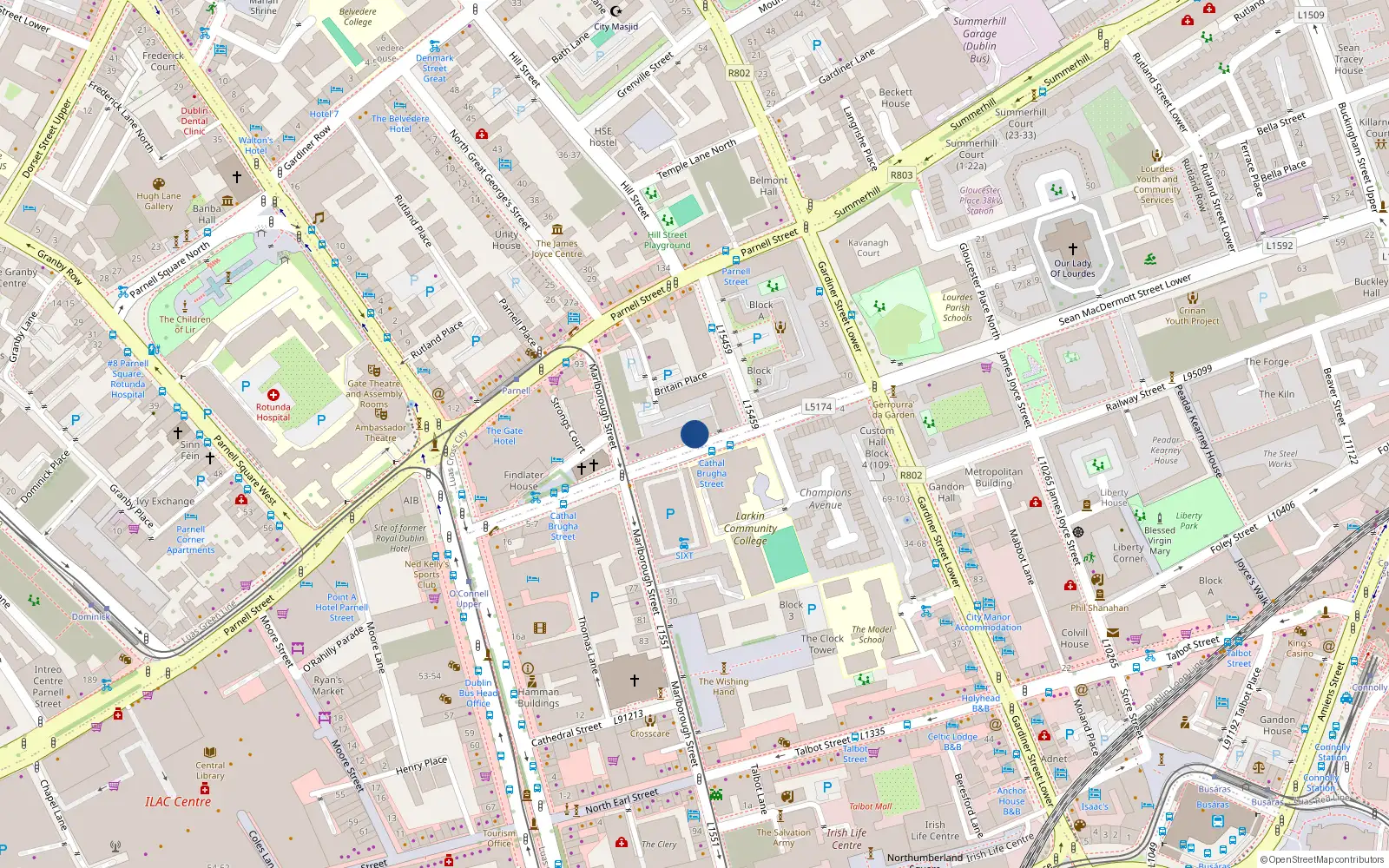 Overhead map showing the location of 38 Gresham House, Cathal Brugha St, Dublin 1